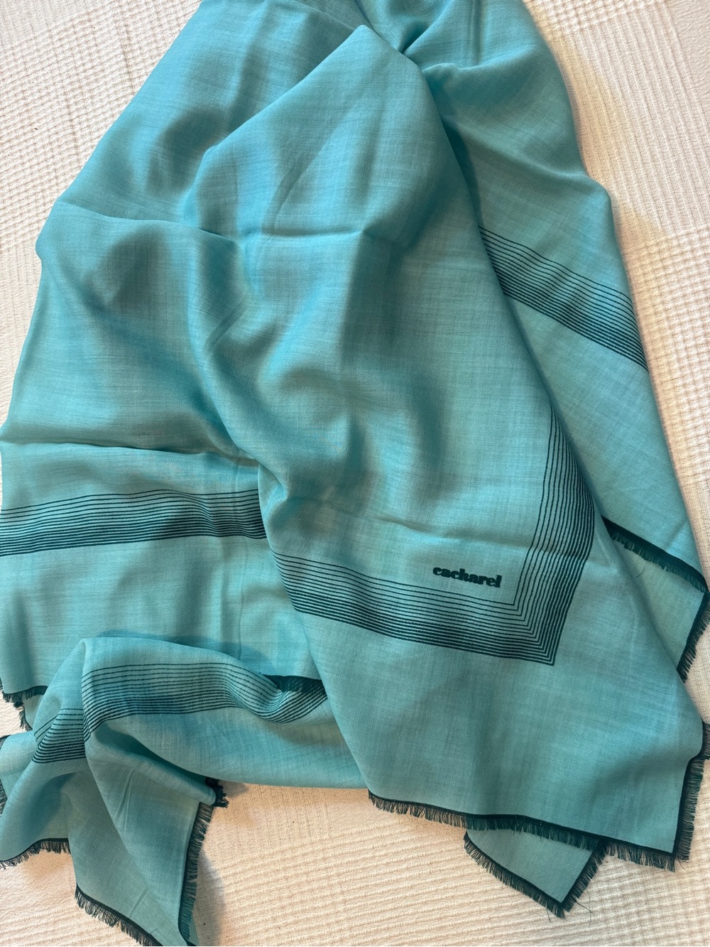 Cacharel Vintage Teal Lightweight Large Square Summer Scarf 52”